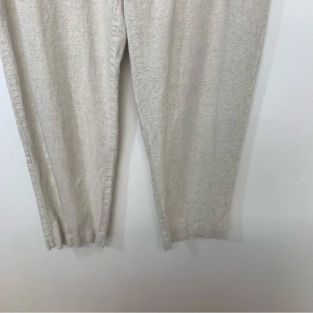 Zara Pants Woman XL Linen Blend Pull On Drawstring Pockets Neutral Tapered Ankle